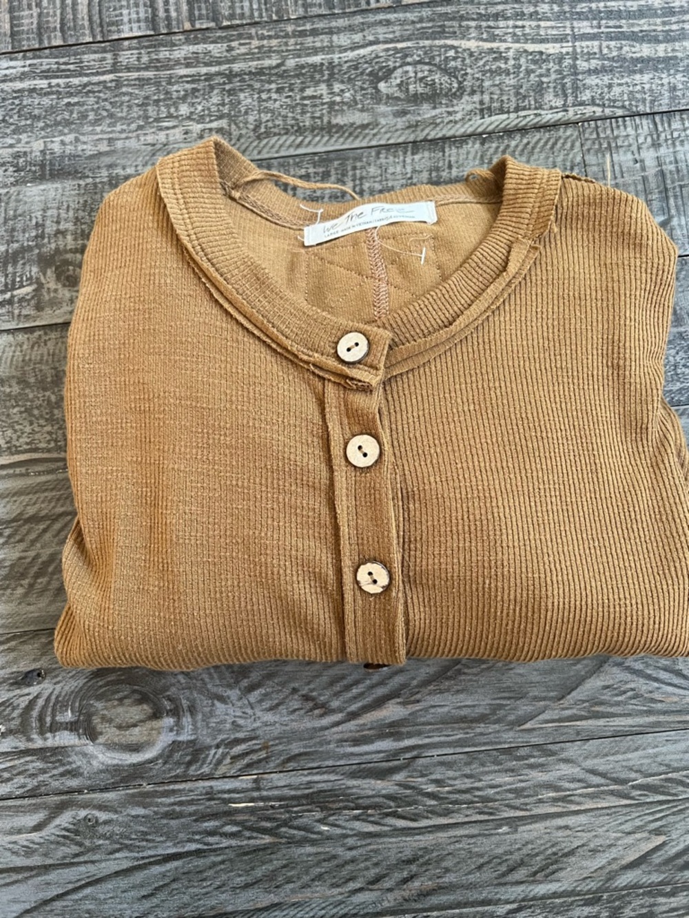 We Button-Front Ribbed Long Cardigan in Brown - Picture 2 of 10